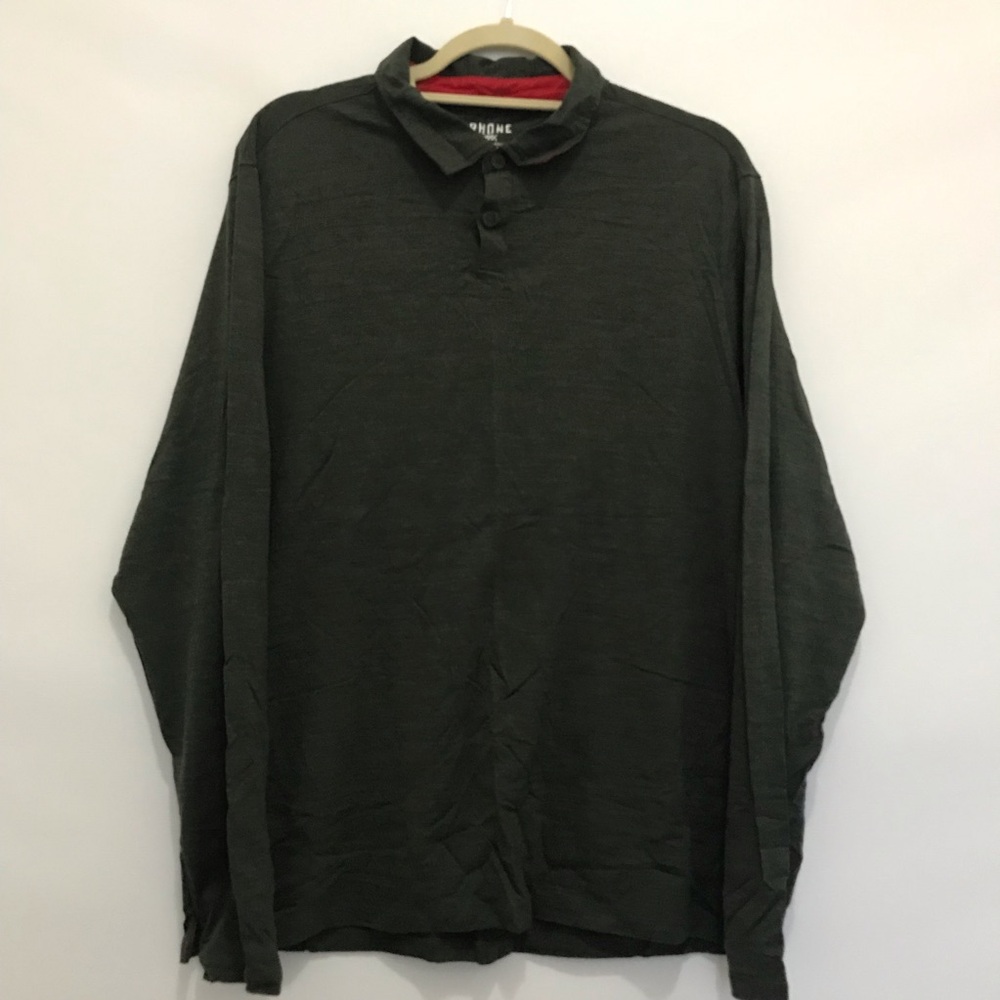 Rhone Polo Shirt Long Sleeve Trek Merino Wool Olive Performance Golf Size XL